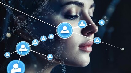 Woman with digital DNA strands overlay representing genetic research and biotechnology concepts, Woman with digital DNA strands overlay, concept for biotechnology and innovation - Powered by Adobe