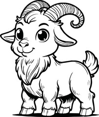 black and white line art vector cartoon goat isolated for coloring page