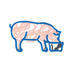 pig feeding farm icon doodle illustration