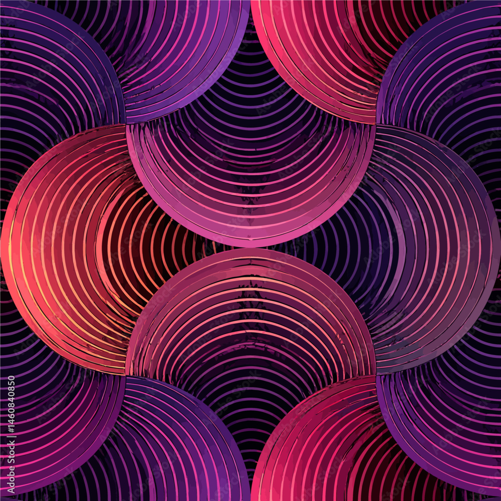 Poster elegant geometric pattern of concentric circles in red purple tones creates a modern art deco style 