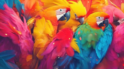 Obraz premium Vibrant feathers in bright hues, colorful arrangement showcasing nature's beauty, ideal for creative projects or designs.