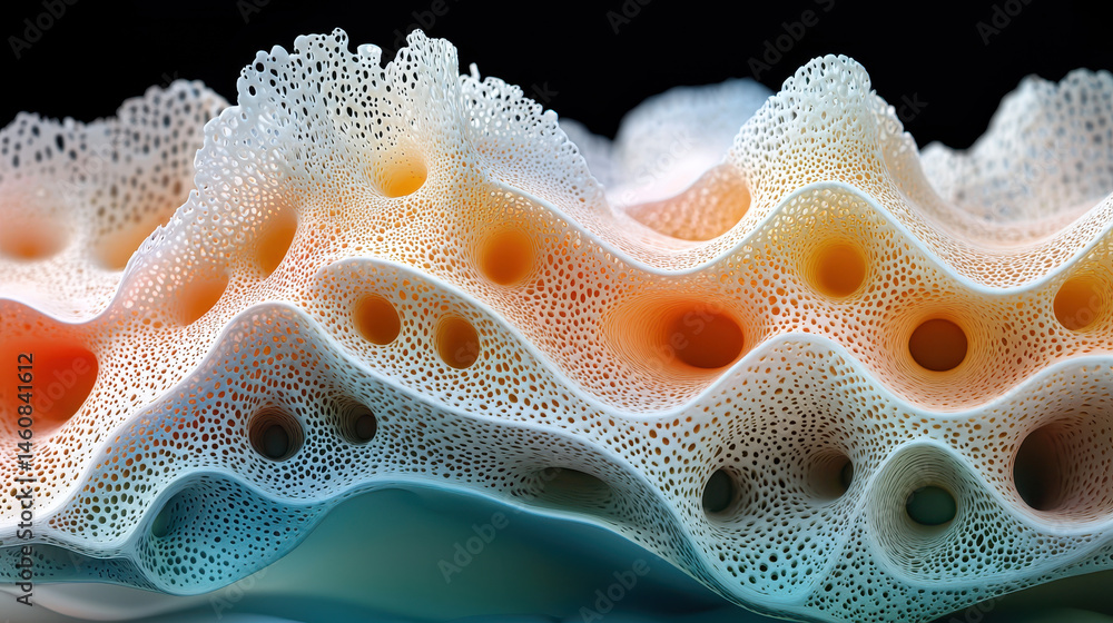Poster a realistically rendered 4k image of a coral reef side view showcasing intricate natures patterns in