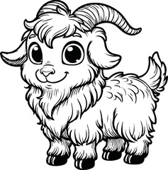 black and white line art vector cartoon goat isolated for coloring page