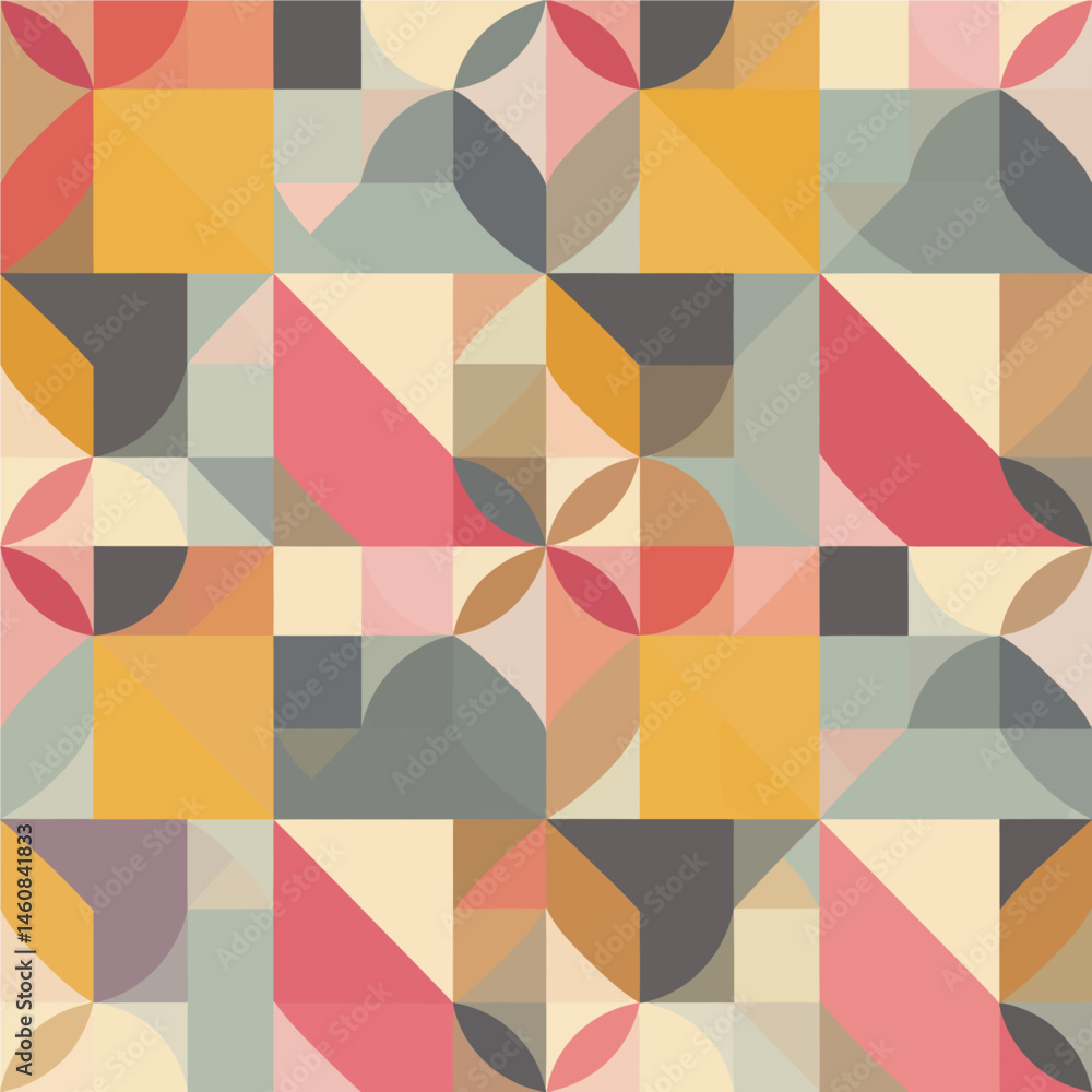 Poster geometric shapes abstract pattern with mid-century modern design featuring retro colors and balanced