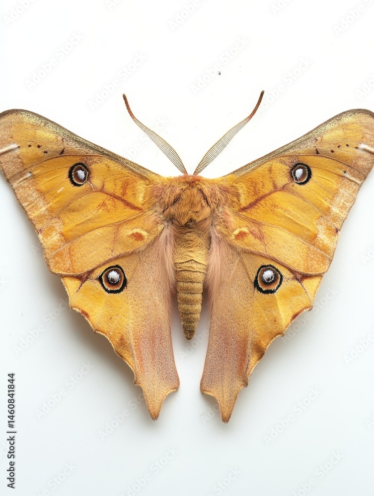 Aufkleber regal moth resting flat lay top down view insect with eyespots on wings isolated on white background
