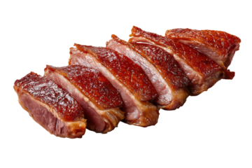 Sliced grilled duck breast meat isolated on transparent background