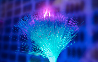 Fiber optics network cable on technology background