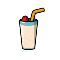 Illustration of milkshake and strawberry drinks, good as, stickers, logos, or icons with white background.