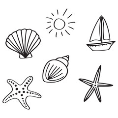 Whimsical coastal hand drawn vector illustrations