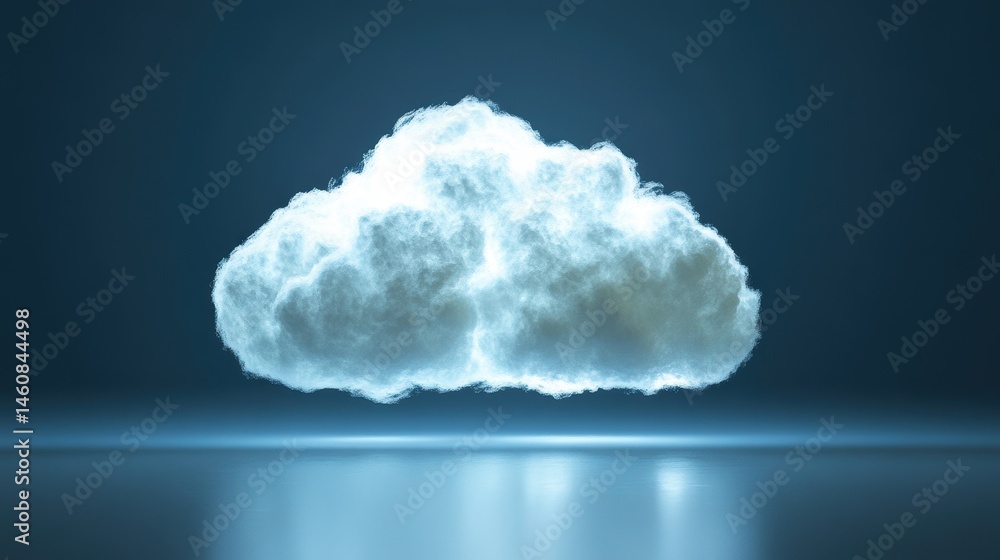 Poster isolated cloud floating above reflective surface studio shot conceptual weather element