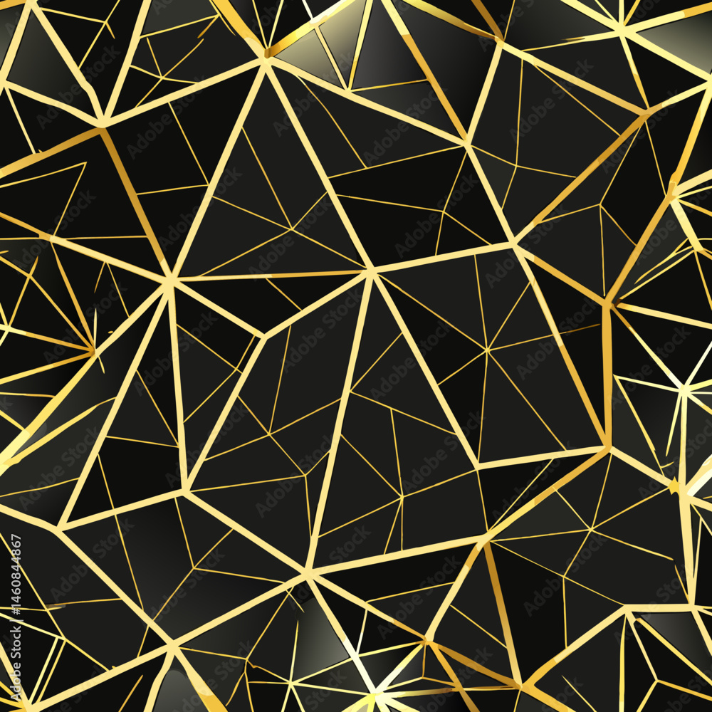 Poster abstract geometric seamless vector pattern with gold lines on a black background