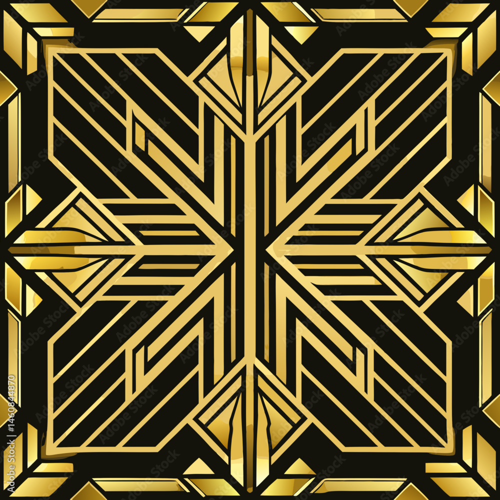 Poster art deco geometric seamless vector pattern with sharp lines and angles on black