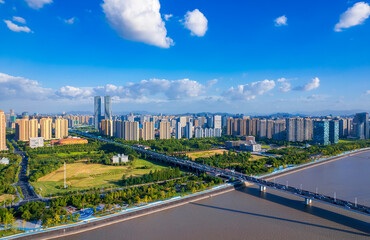 Fototapeta premium Urban environment of Xixing Bridge, Hangzhou City, Zhejiang Province, China