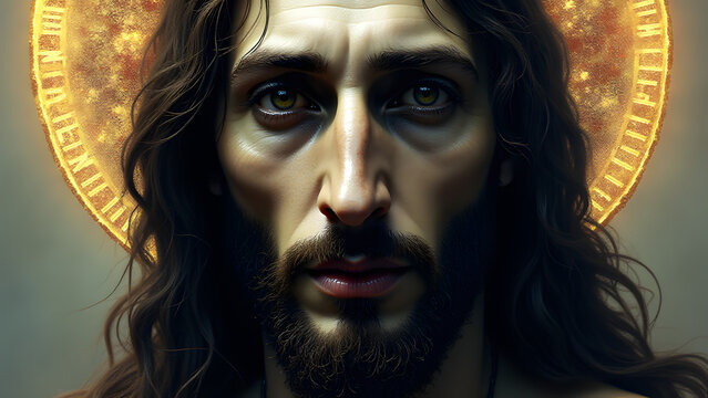 Negative painting Jesus with resist techniques and celestial splatters.