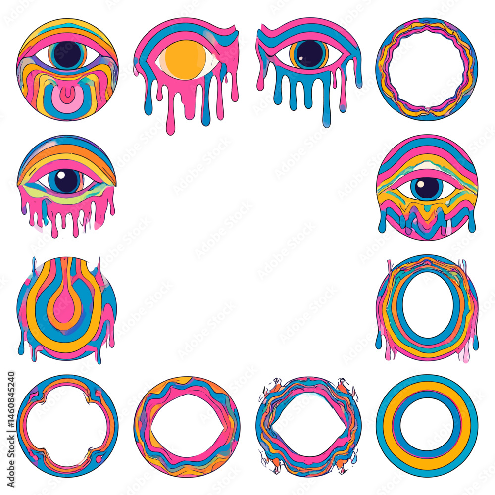 Poster psychedelic eye art design with dripping colors and retro vibes for posters and backgrounds