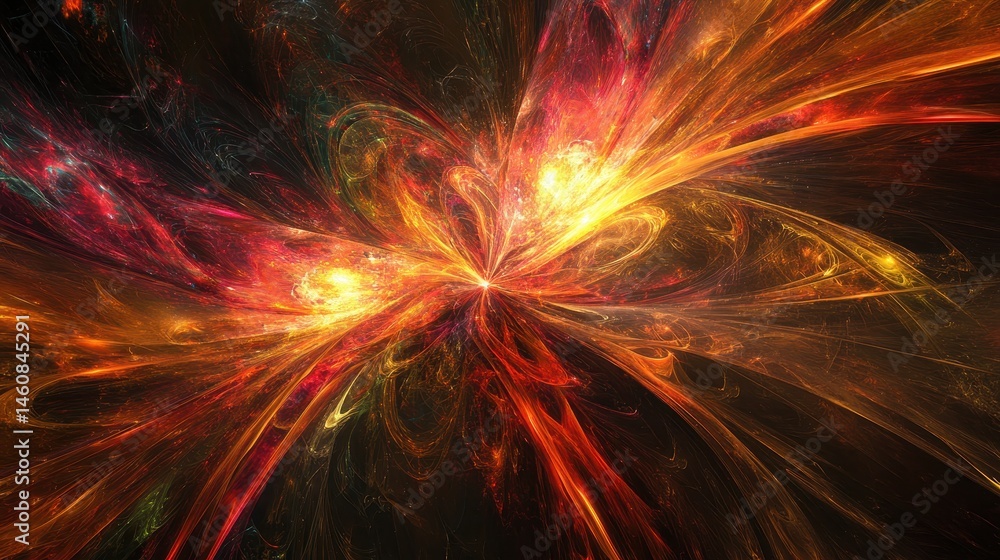 Aufkleber abstract fractal art of fiery explosion with swirling energy in deep space digital illustration