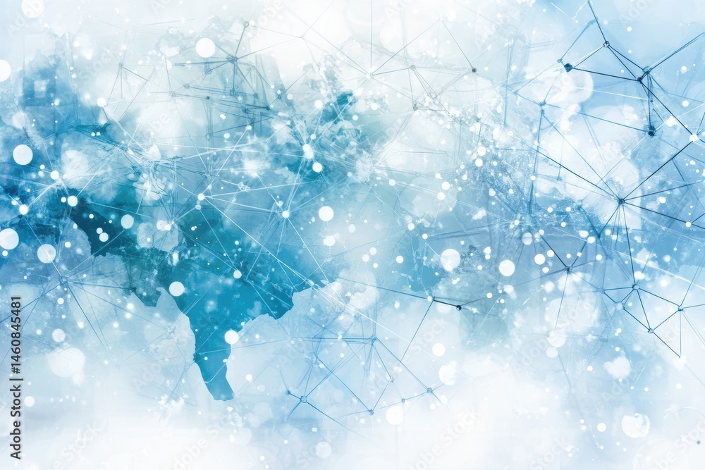 Poster abstract world map with network connections in blue tones digital illustration concept