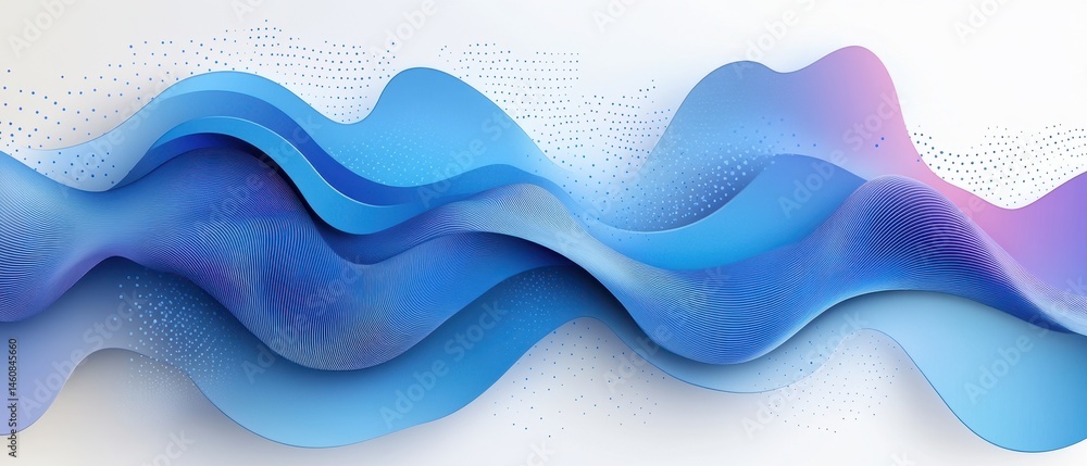 Poster Abstract Blue Waves Flowing Background with Dot Pattern Modern Style Digital Art Design Concept