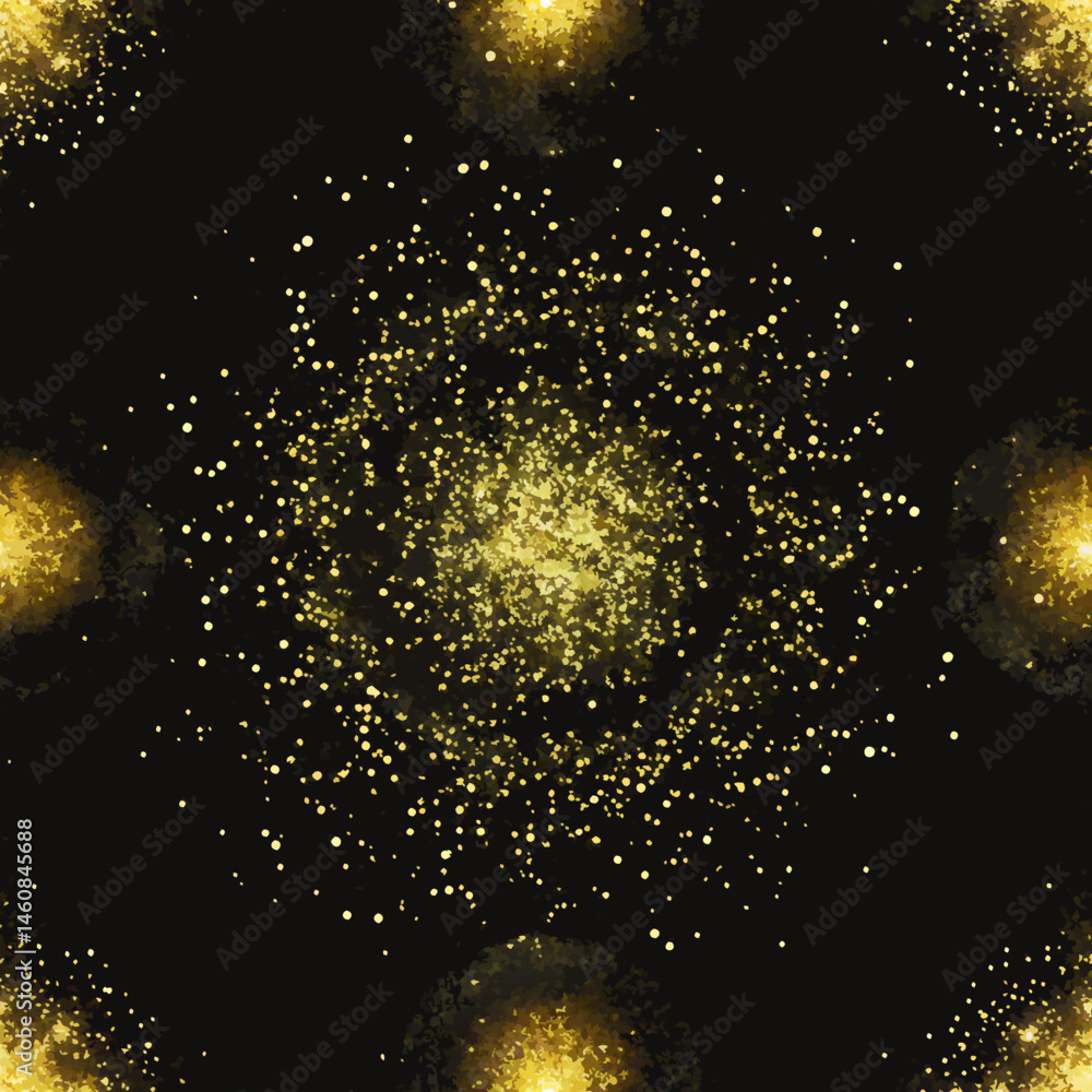 Poster cosmic particles spread in a seamless vector pattern on black