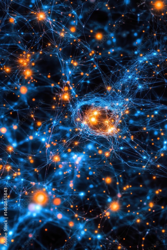 Fototapete abstract neural network visualization of data connections and artificial intelligence concept in blu