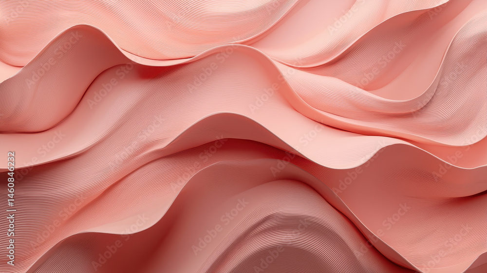 Poster a realistic 4k organic 3d background design featu flowing soft pink fabric waves and curves presente