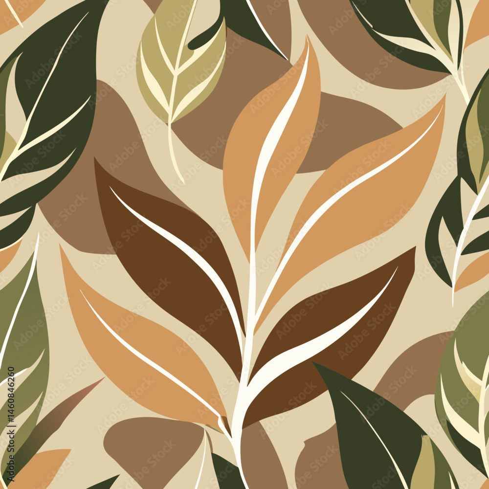 Poster seamless leaf pattern in muted earth tones on soft background, seamless vector pattern