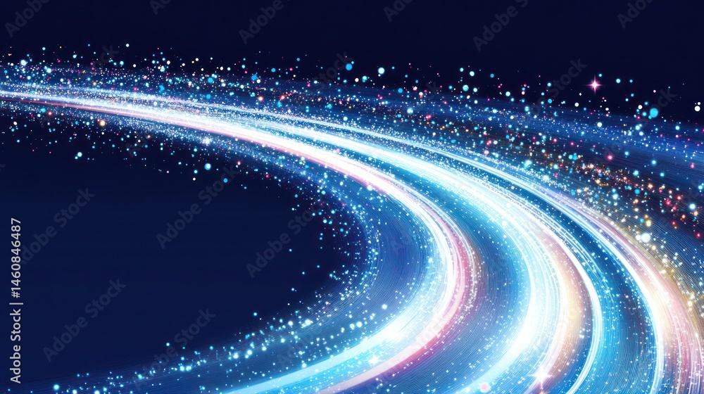 Poster abstract glowing light trails in a curved path