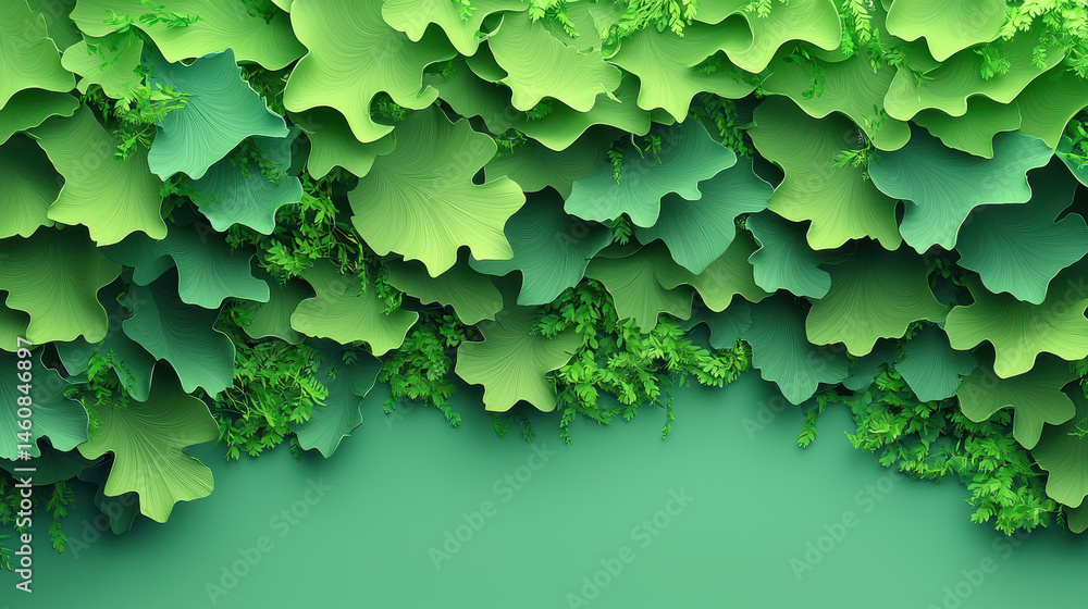Poster 3d organic leaf patterns create a realistic green backdrop in 4k resolution with a beautiful side vi