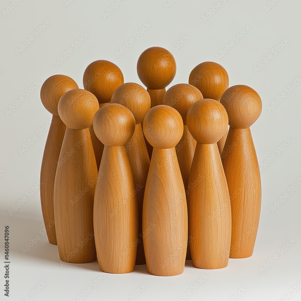 Poster wooden figures gathered together still life studio shot group of objects unity teamwork concept simp