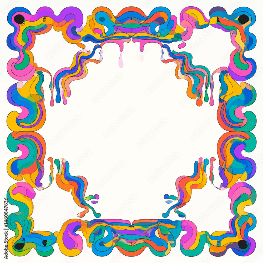 Poster psychedelic frame design with vibrant colors and abstract shapes for creative projects and retro the