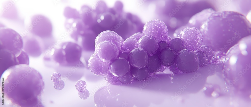 Poster abstract purple spheres cluster close-up macro shot reflective surface modern science art background