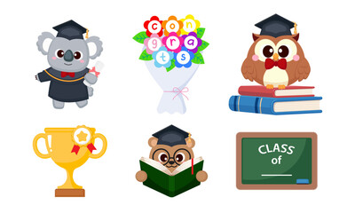 Cute animal graduation character element clipart