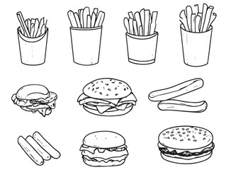 Unique Fast Food Line Art Illustrations for Designers