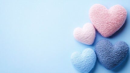 Obraz premium Pastel Heart Decorations on Light Blue Background