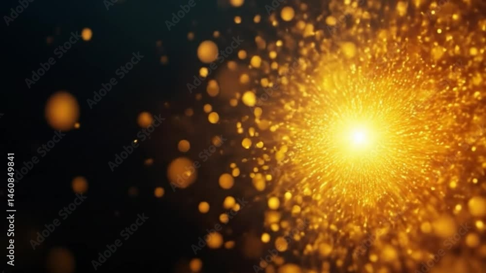Poster visually striking animation featuring a brilliant golden burst of light originating from a central p