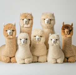 Cute and Fluffy Alpacas Posed Together Against a Neutral Background