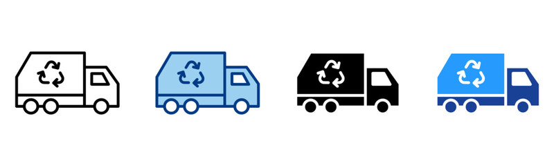 Garbage Truck Icon Multiple Style Vector Collection 