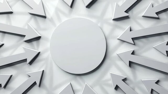 The white circle is surrounded by arrows all pointing towards it, creating striking visual with definite sense of dire