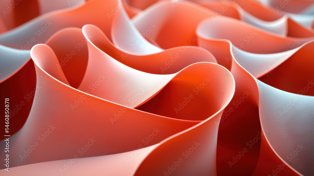 Poster realistic 4k 3d rende showcasing rhythmic orange and white abstract designs with dynamic side lighti