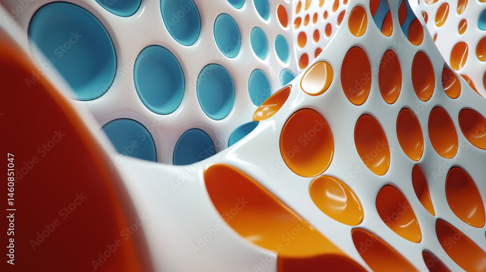 Poster a mesmerizing 3d background featu rhythmic orange and blue patterns in a realistic 4k render with a 