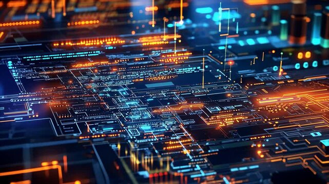 Software development concept with isometric digital elements and vibrant circuit patterns, Software development and coding concept Isometric 3D render