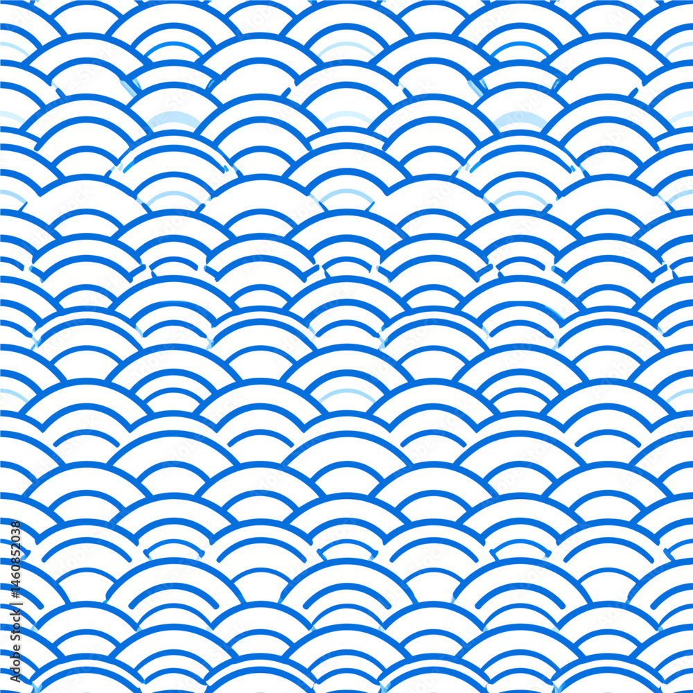Poster seamless pattern of stylized blue waves on a white background creating a calming and modern design p