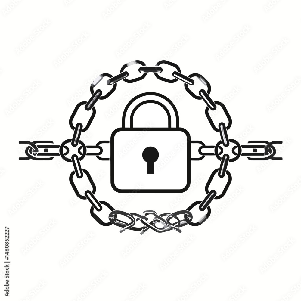Poster security concept with padlock and chains representing data protection and cyber safety for online pr