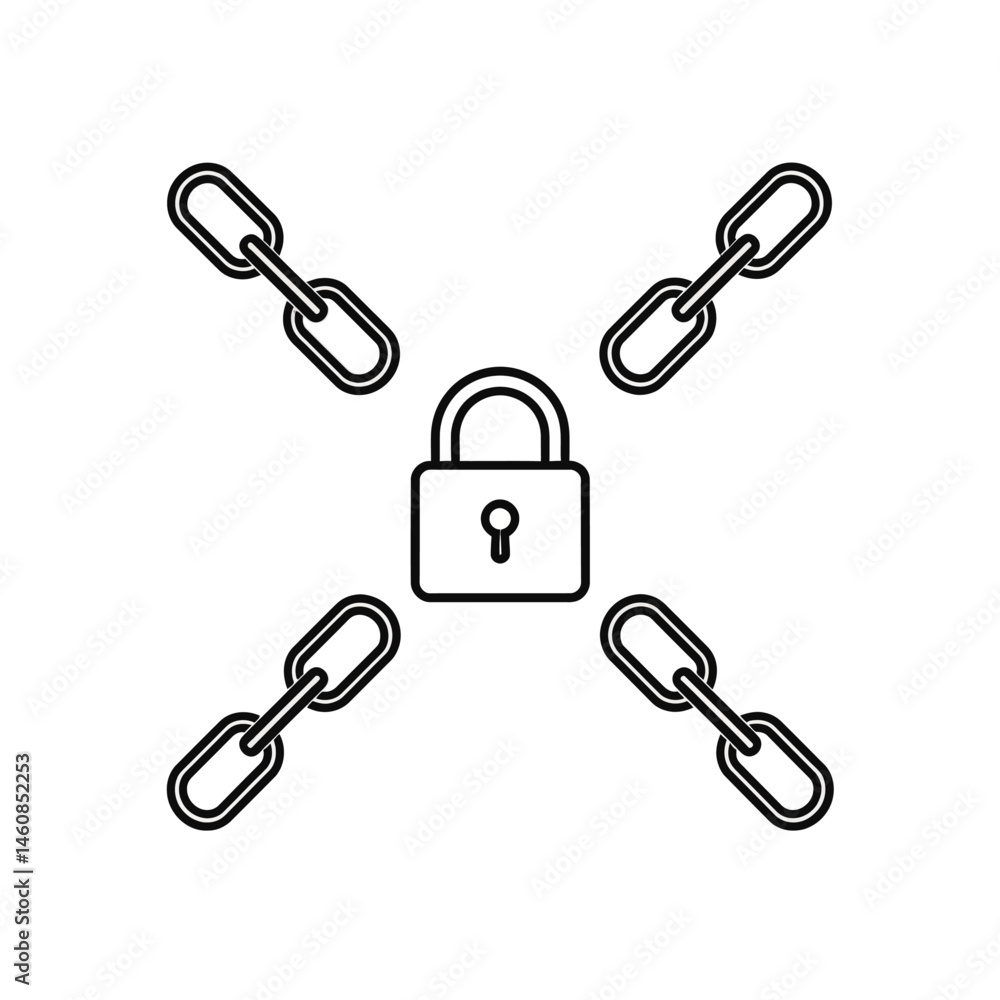 Poster security concept featuring padlock surrounded by chains representing protection and safety in a digi