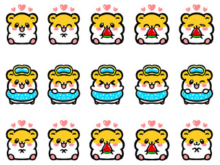夏のかわいいゴールデンハムスターのイラスト素材セット