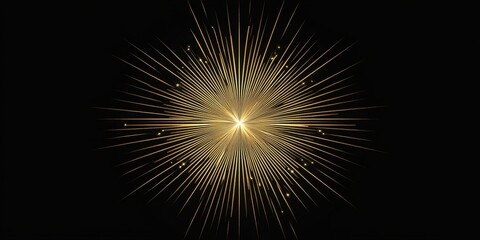 glowing gold sunburst design radiating from the center of a black background, with sharp and clean lines, Generative AI
