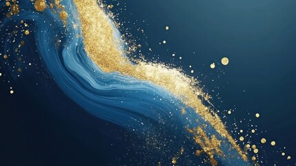 Fototapeta premium Gold and Blue Abstract Flowing Design