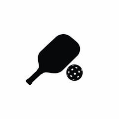 Pickleball Paddle and Ball Black and White Silhouette Illustration