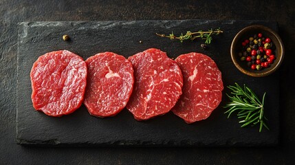 Sizzling beef cuts gourmet kitchen food photography dark setting close-up culinary art