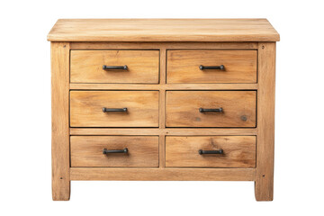 Wooden dresser with six drawers on transparent background